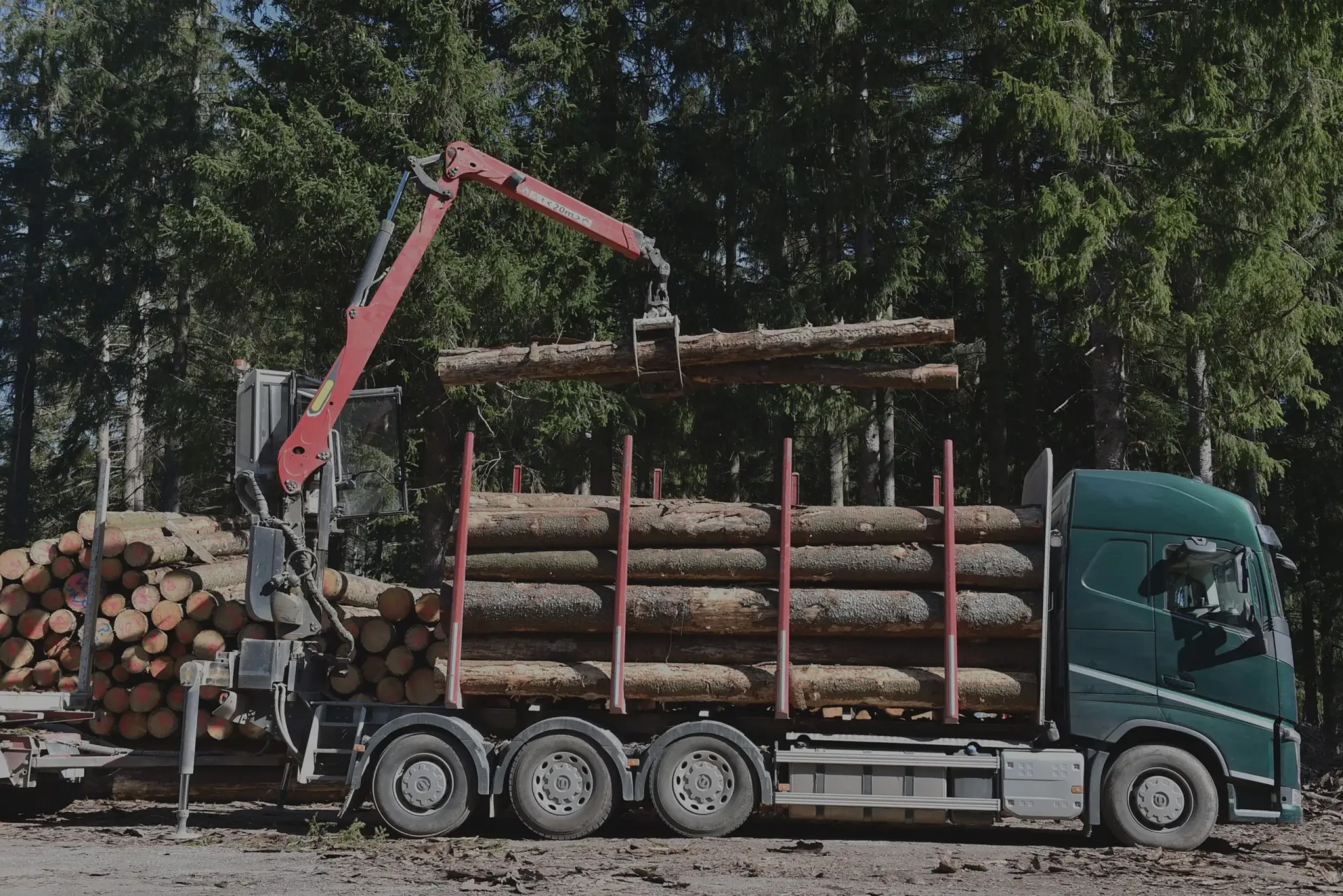 LKW-Ladekran beim Holztransport